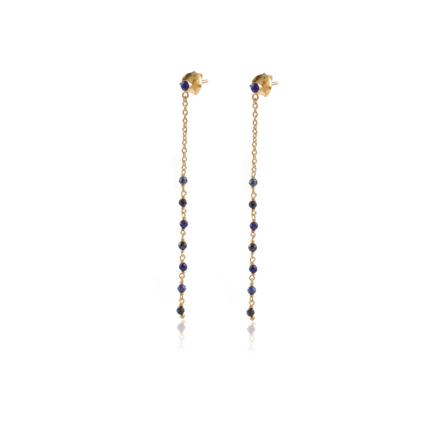 Long Chain Stone Studded Gold Shiny with Beads Silver Earring