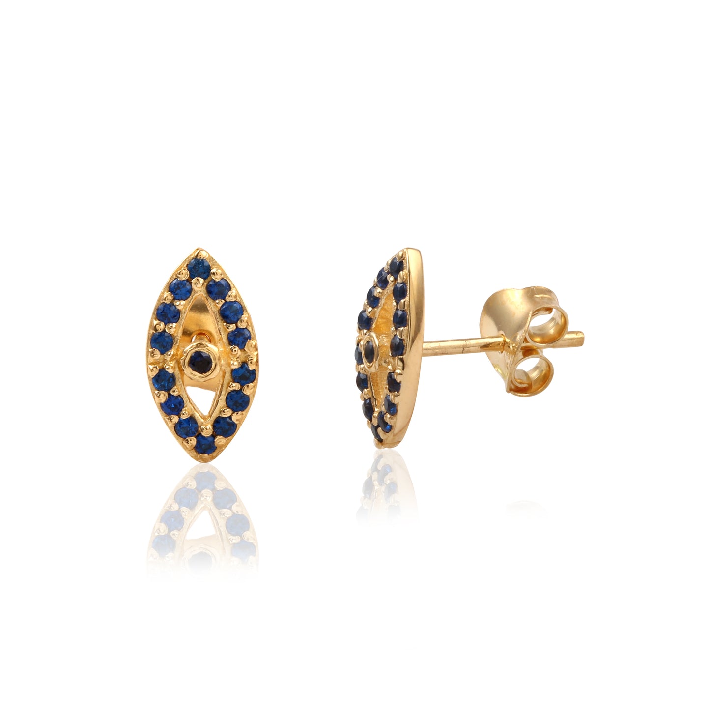 Blue Pave Eye Shaped Contemporary Gemstone Jewellery Silver Earring
