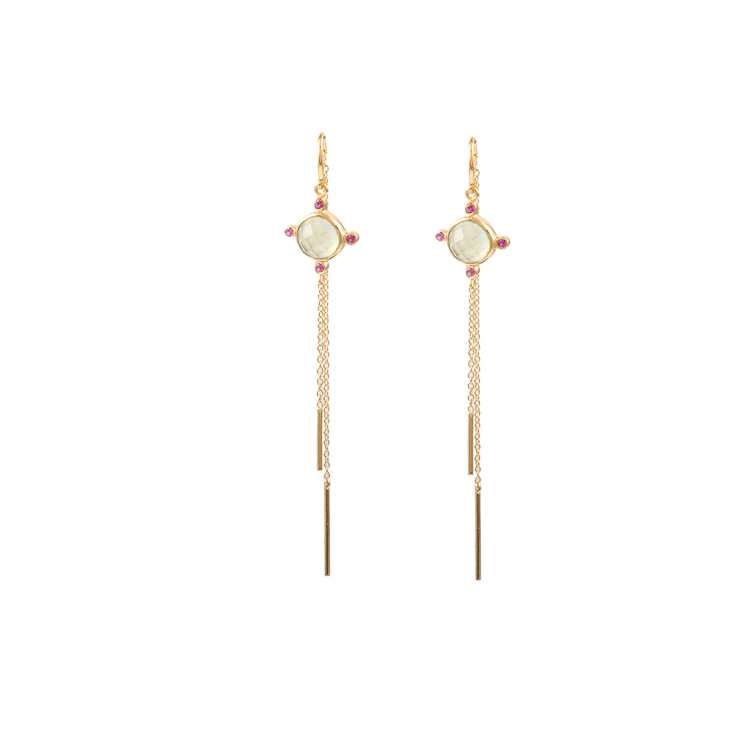 Gold Tone Long Chain Multi Gemstone Gold Shiny Silver Earring