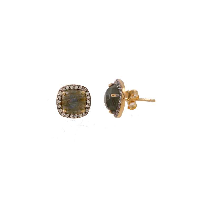Rose Gold Oval Halo Stud Earring with Dark Gemstone Silver Earring