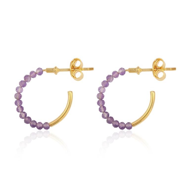 Pearl Stone Beaded Open Hoop Gold Shiny Silver Earring