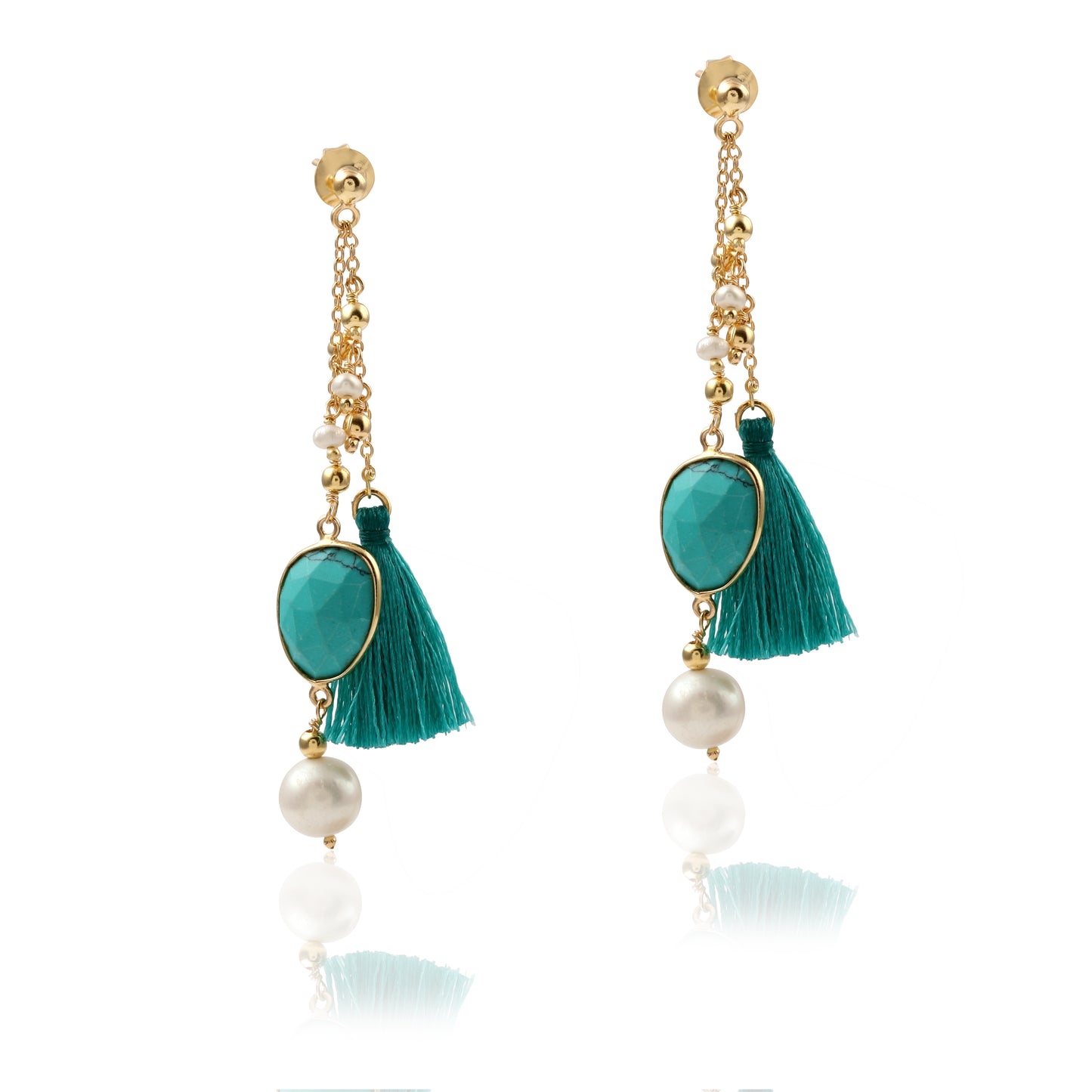 Elegant Gemstone Silver Chain Earring with White Pearls for Women