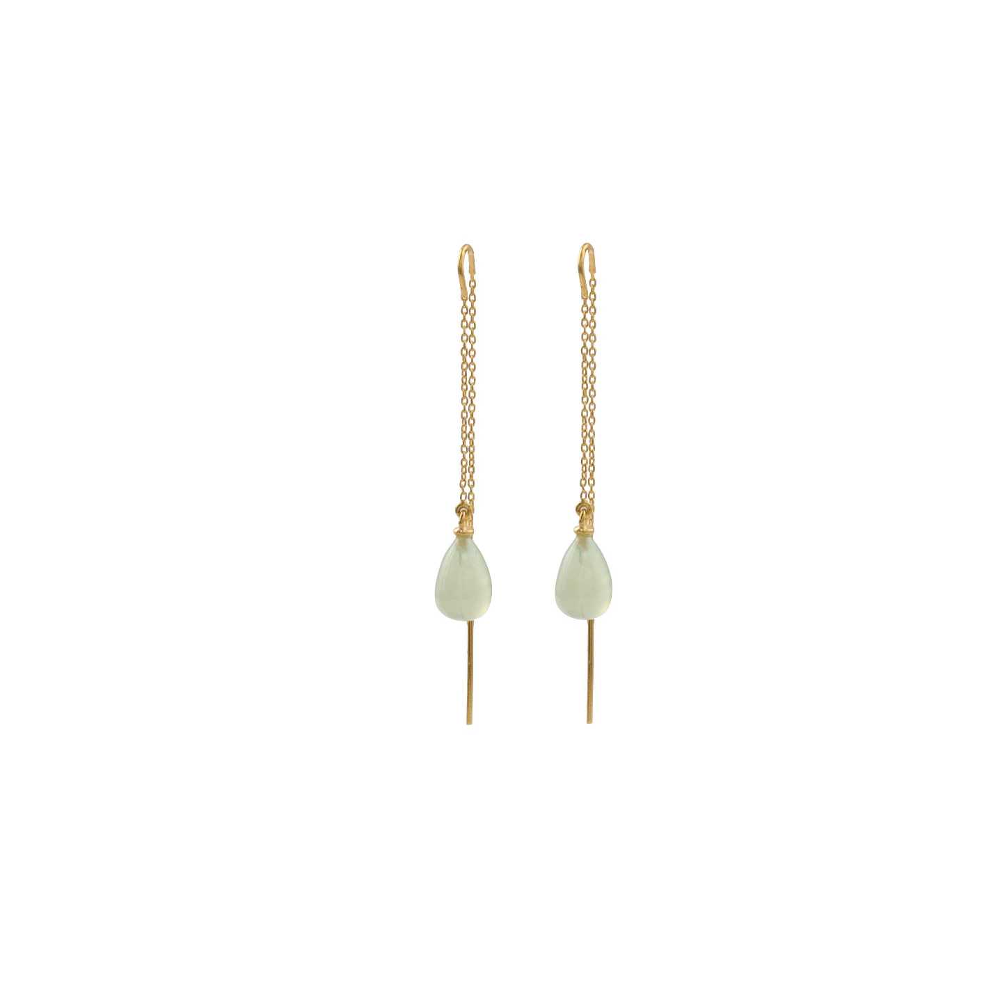 Smokey Plain Drop Shaped with Golden Long Chain Silver Earring