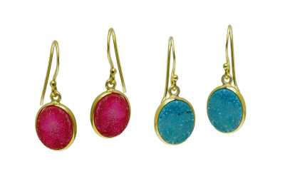 Elegant Gold Frame Single Flat Stone Gold Shiny Silver Earring