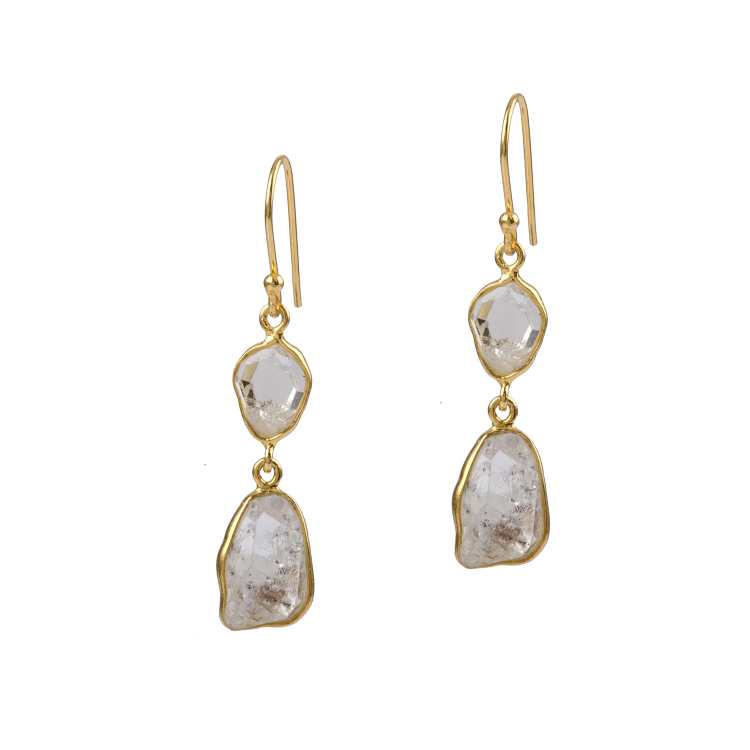 Bezel Rough Multi Stone Silver Chain Shiny Silver Earring