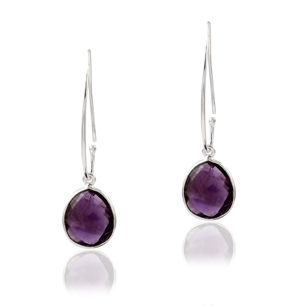 Hoop Bezel Stone Shiny Silver Earring with 925 Sterling Silver