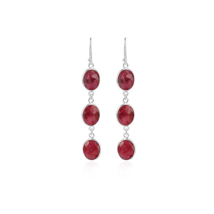 Bezel Multi Drop Hook Polished Shine Silver Earring