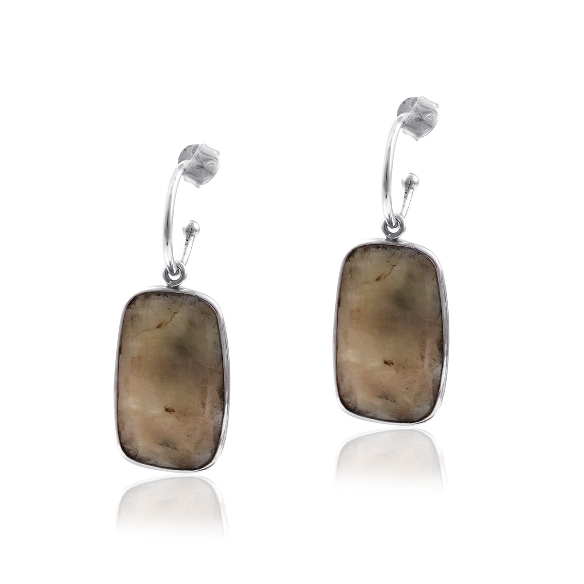 Multi Sapphire Bezel Single Stone Shiny Silver Earring