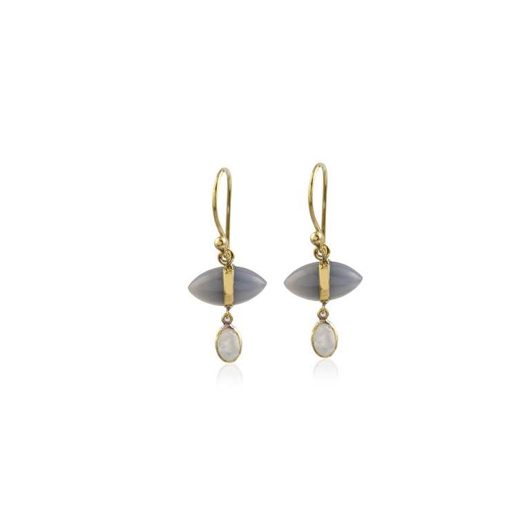 Multi Gem Rainbow Moonstone Gold Shiny Silver Earring