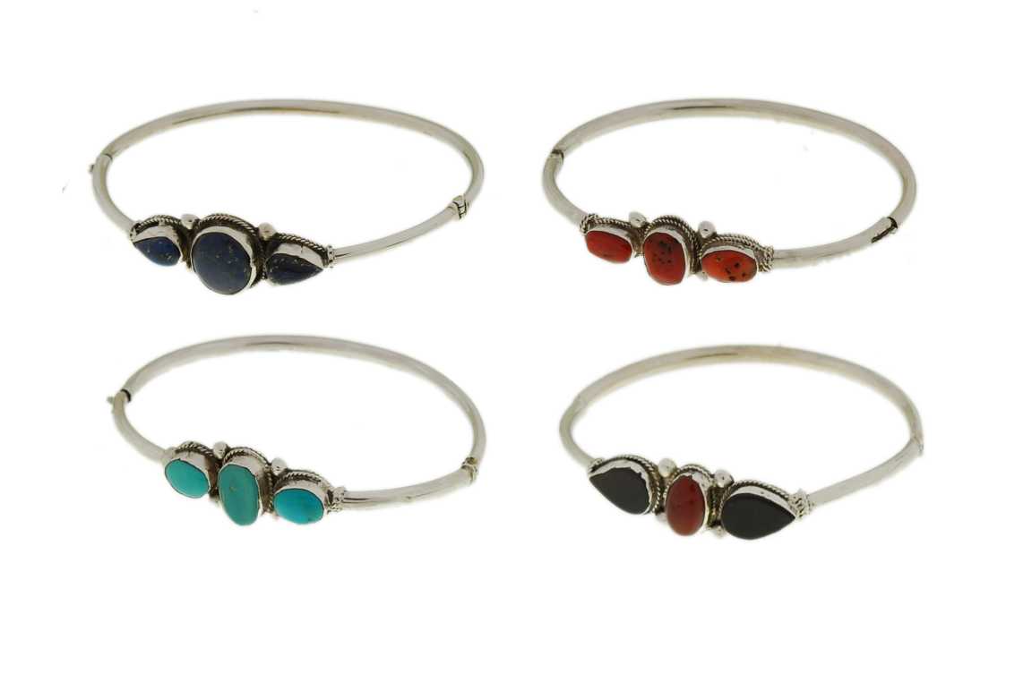 Oval Design Pear cut Multi Gem stone Silver Bangle