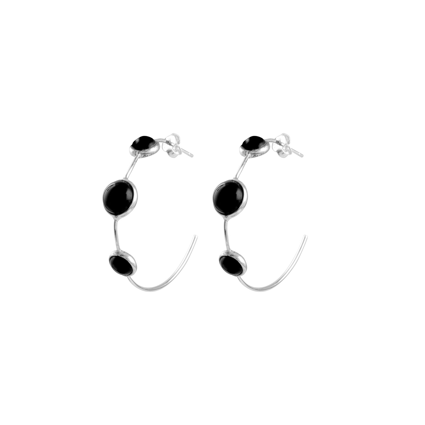 Rough Cut Bezel Gemstone Gold Shiny Hoop Silver Earring