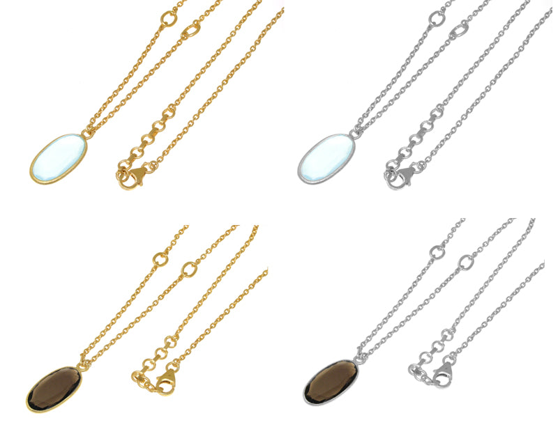 Bazel Set Gemstone Necklace With 925 Sterling Silver