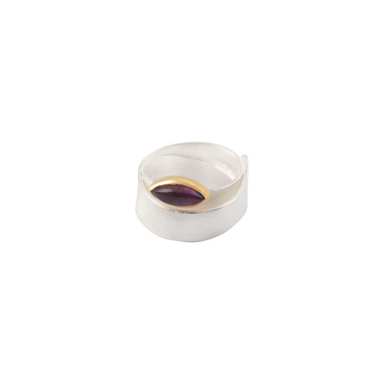925 Sterling Silver Single Stone 2- Tone Ring