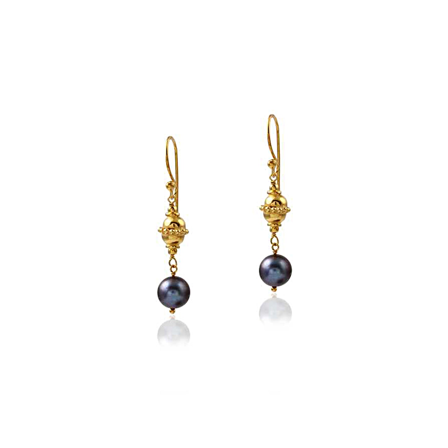 Grey Pearl Single Stone Pearl Drop Gold Shiny Silver Earring