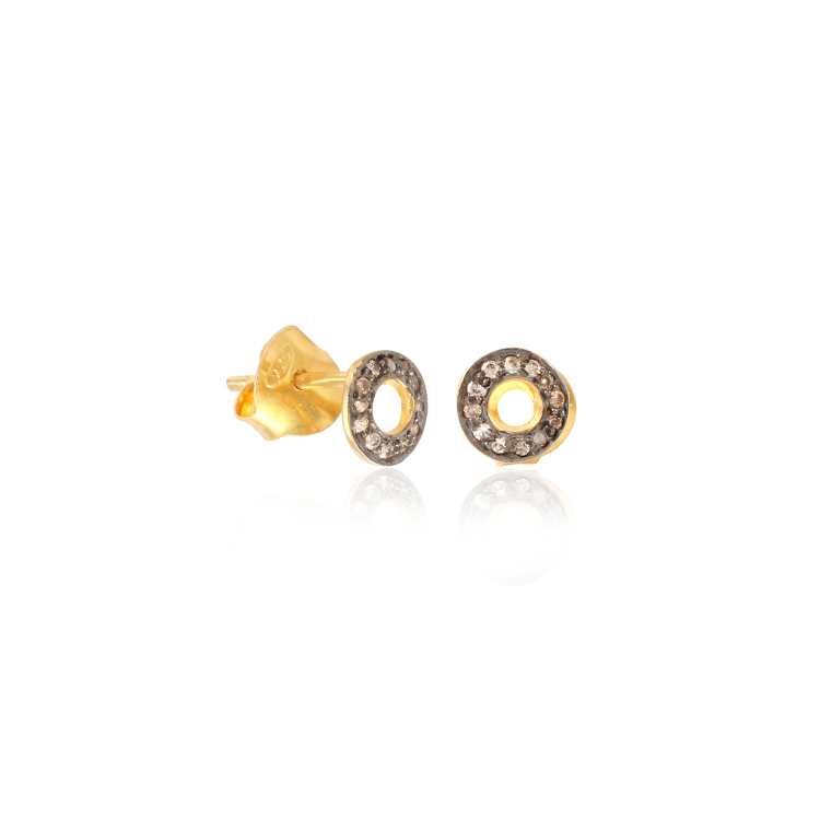 Classic White Stone Pave Open Circle Stud Earring In Gold Finish Earring