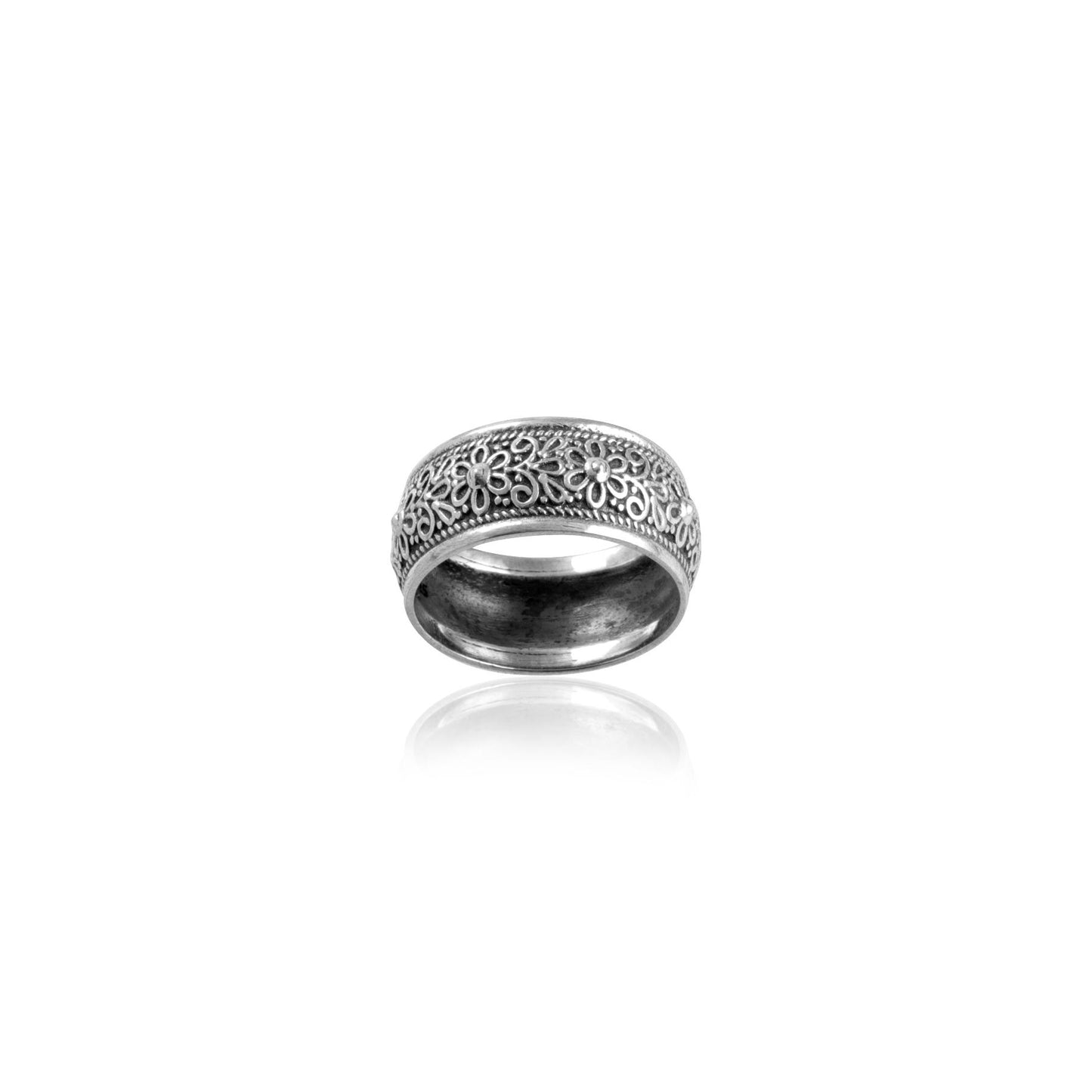 Hand Finished Ethnic Silver Ring with 925 Sterling Silver