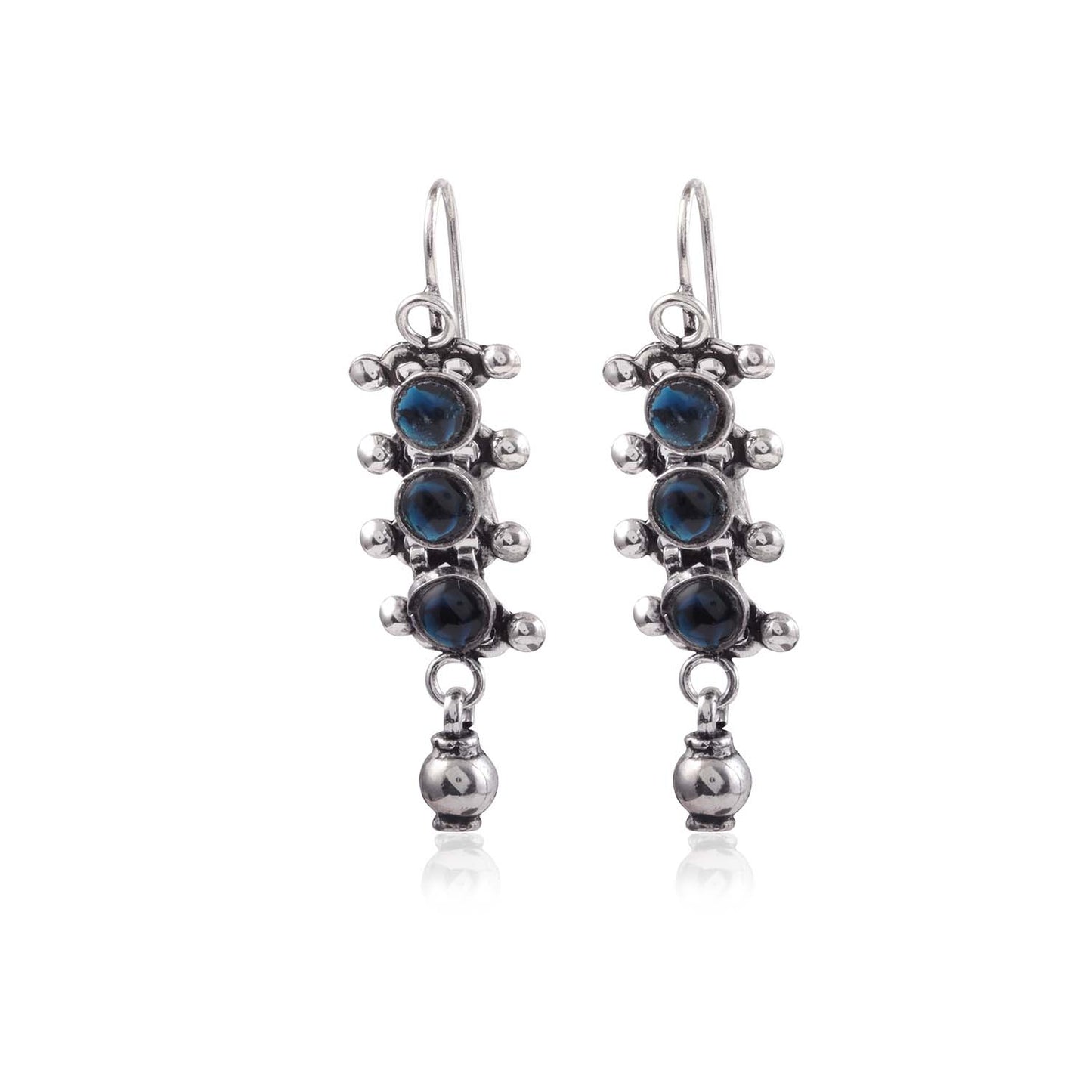 Multi Gemstone Ethnic wear Jewellery Bead Drop Shiny Silver Earring