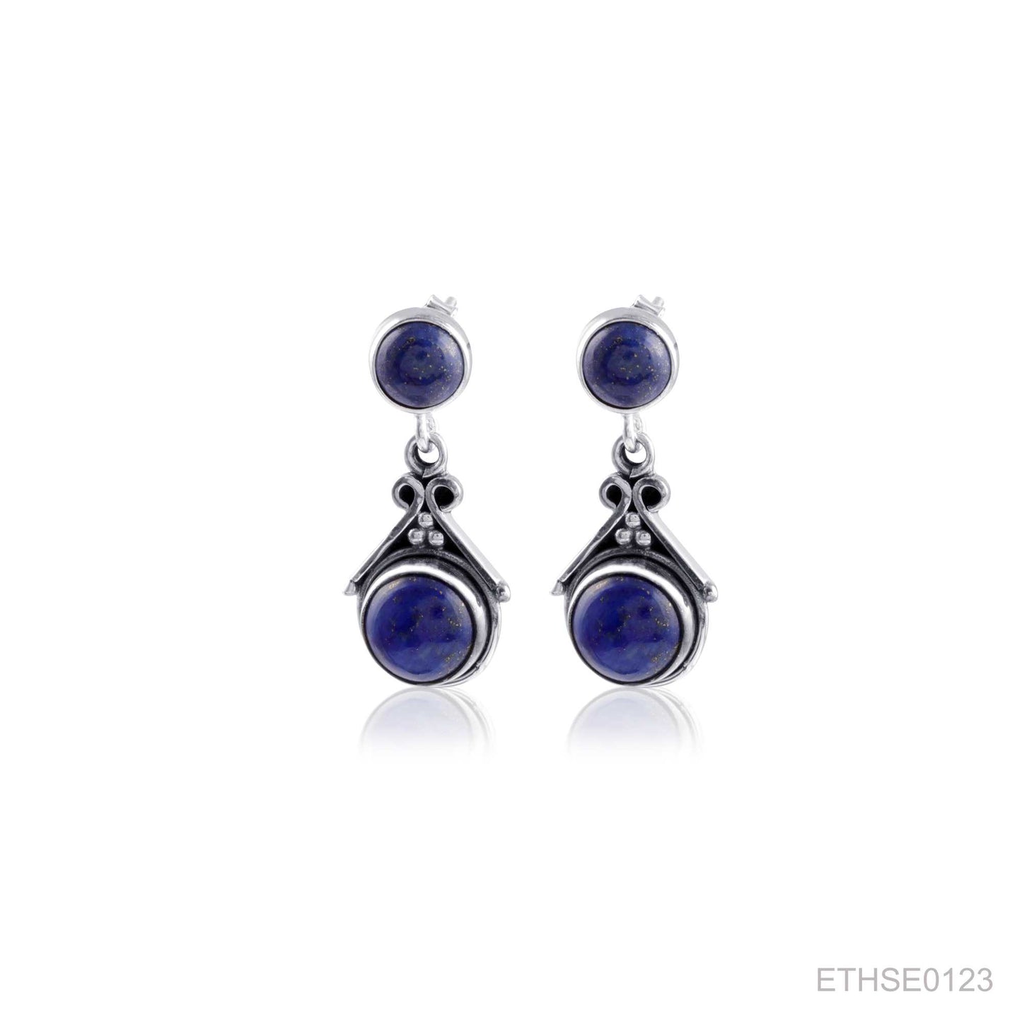 Lapis Multi Gemstone Ethnic Traditional wear Jewellery Shiny Silver Earring