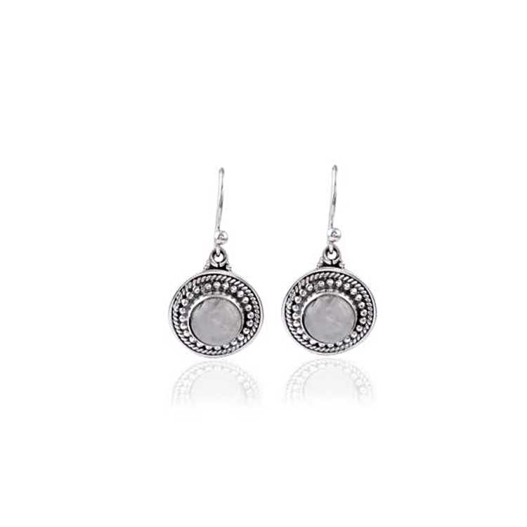 Round Bezel Setting Oxidised Silver Dangle Silver Earring For Women