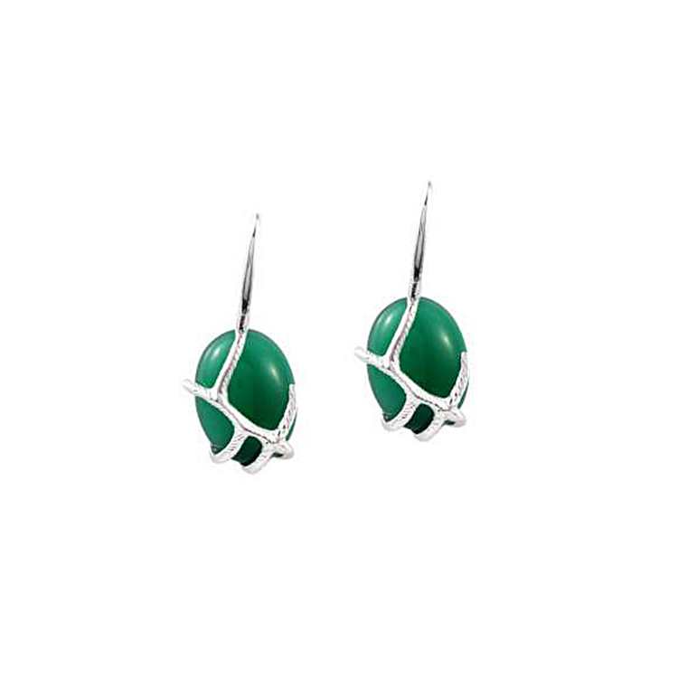 925 Sterling Silver Green Onyx Stone Earring
