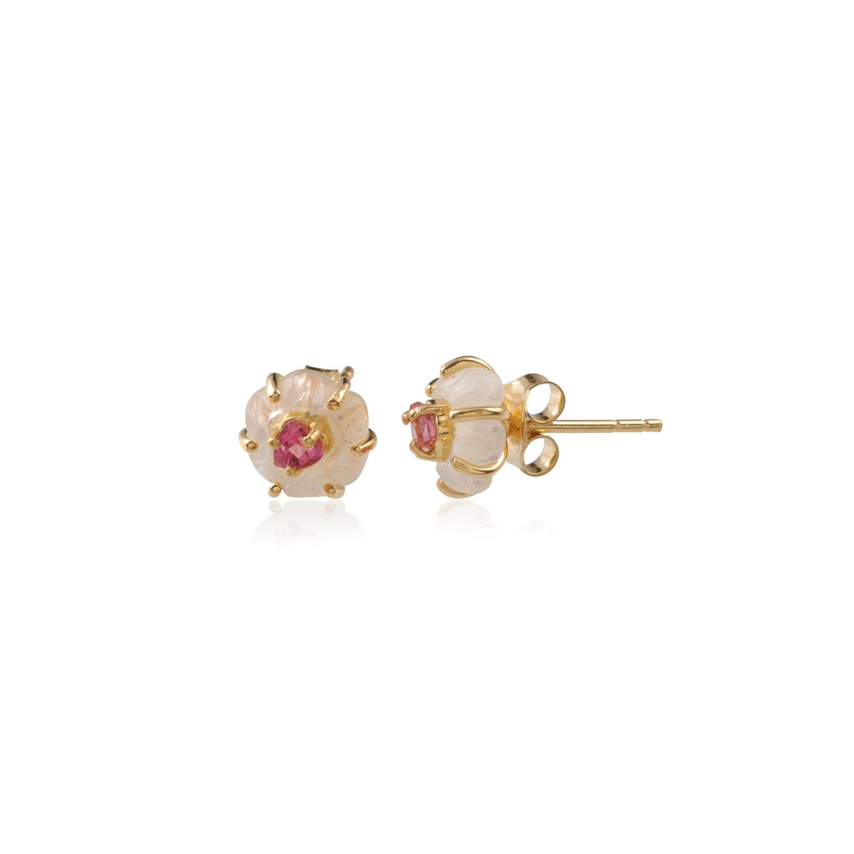 Elegant Gold Stud with Pink Stone and Floral Design Festival wear Earring