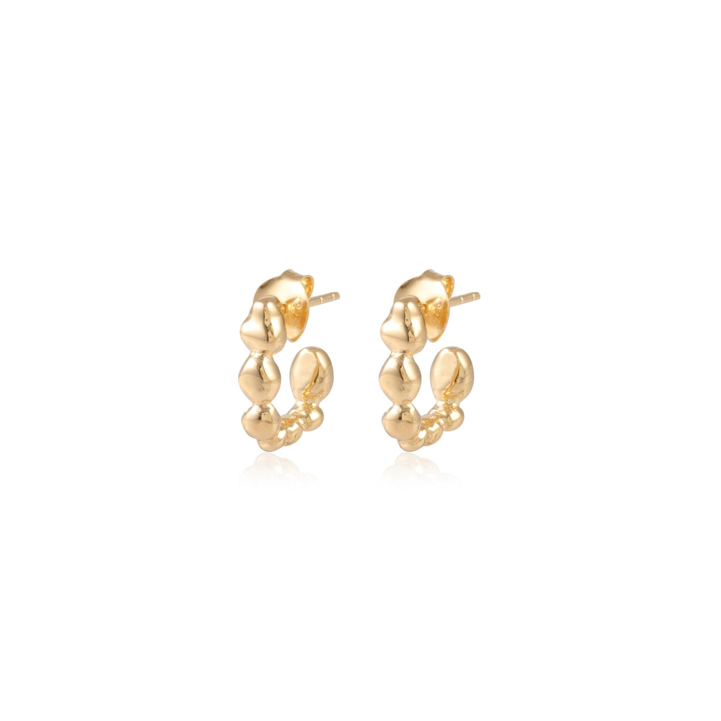 Gold Matt Finish with Beaded Shaped Half Open Hooped Gold Shiny Silver Earring