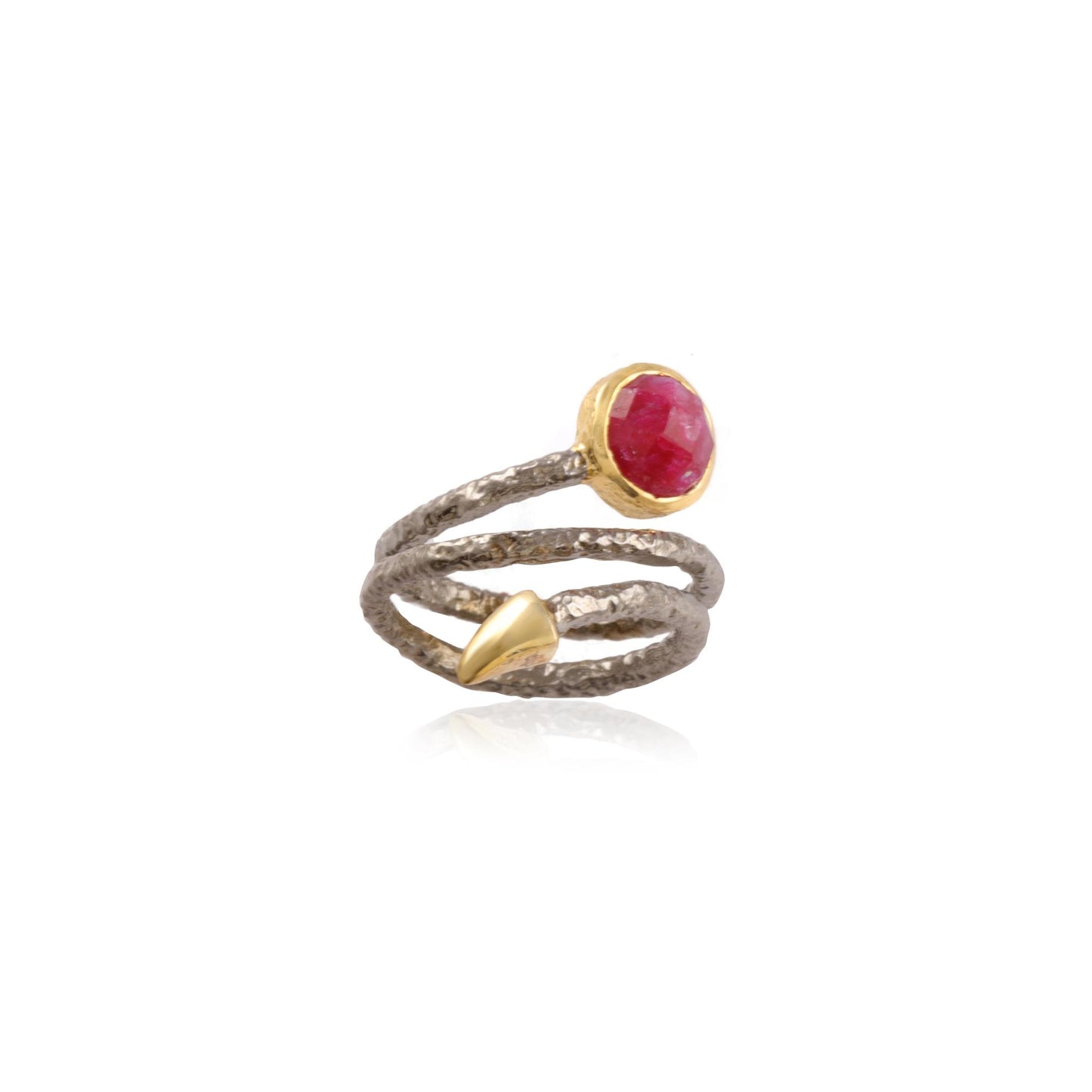 Spiral Band Silver Ring with Gemstone & 925 Sterling Silver