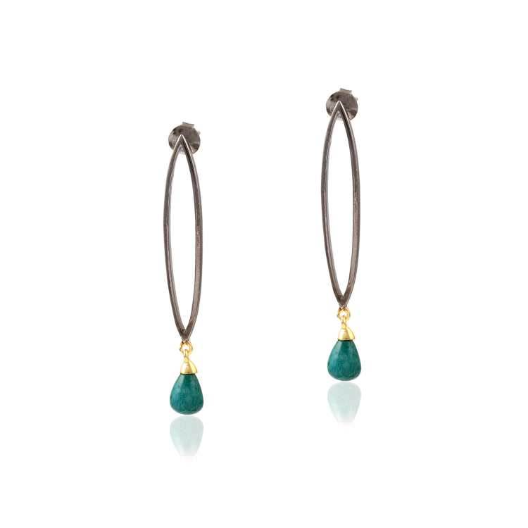 925 Sterling Silver Ethnic Emerald Stone Hoops Earring