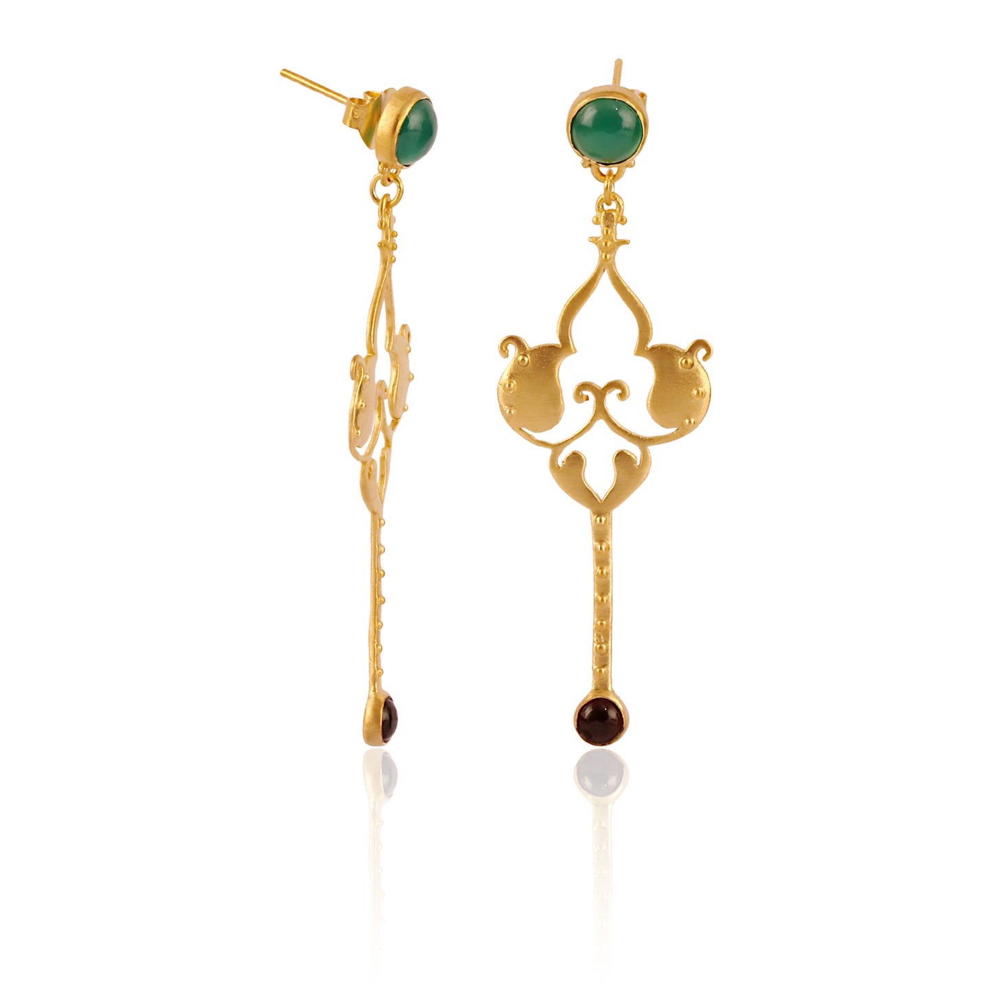 Onyx Studded Multi Gemstone Gold Shiny silver Earring