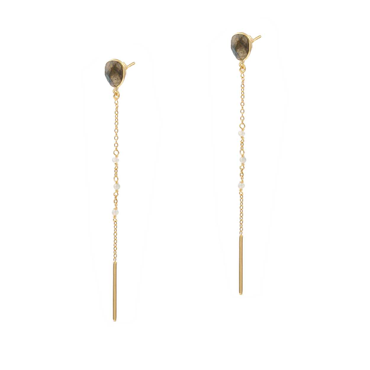 Black Stone Stud Chain Drop Earring with 925 Sterling Silver