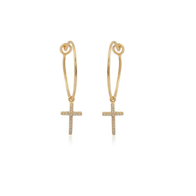Cross Symbol Studded Silver Earring with 925 Sterling Silver