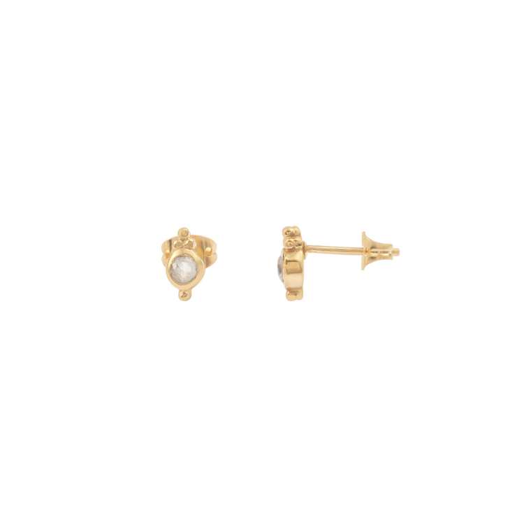 Natural Moonstone Round Cabochon Stud Earring in Gold Plated Silver with Push Back Closure Silver Earring