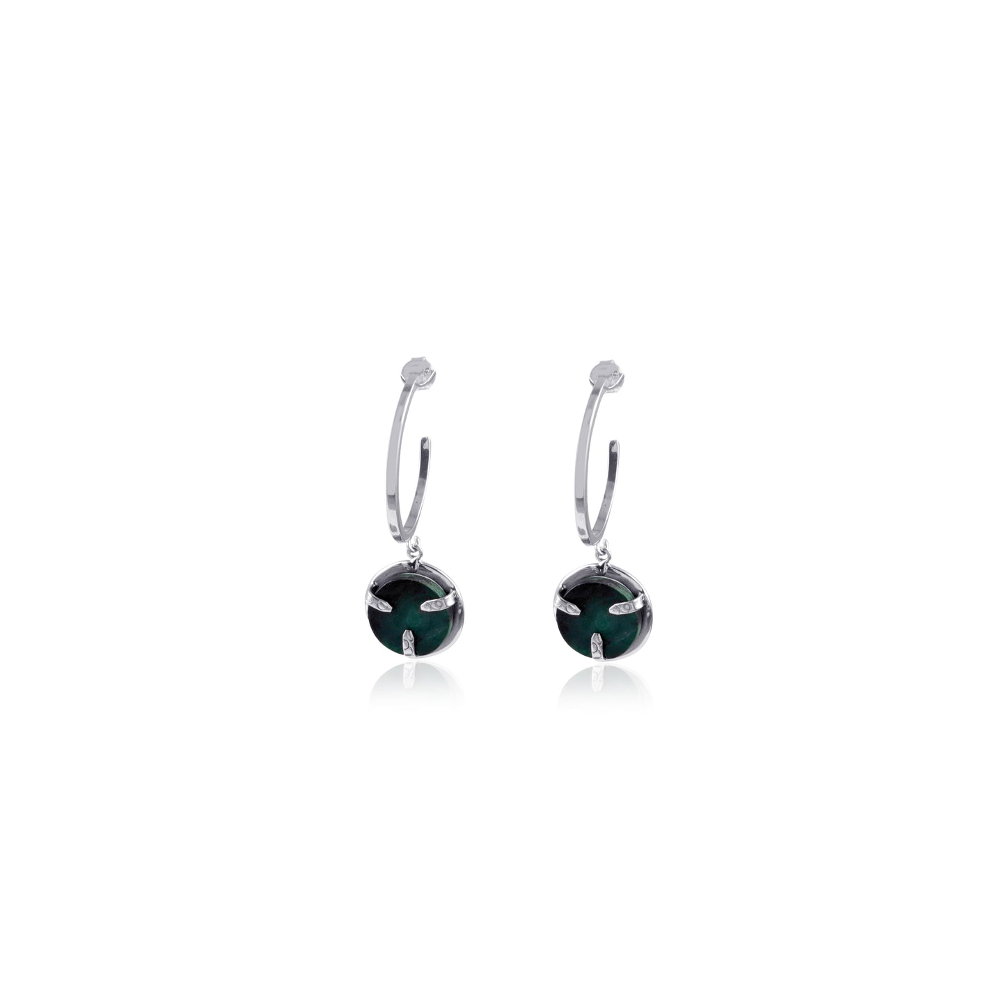 Open Hoop Single Stone Shiny Silver Earring with 925 Sterling Silver