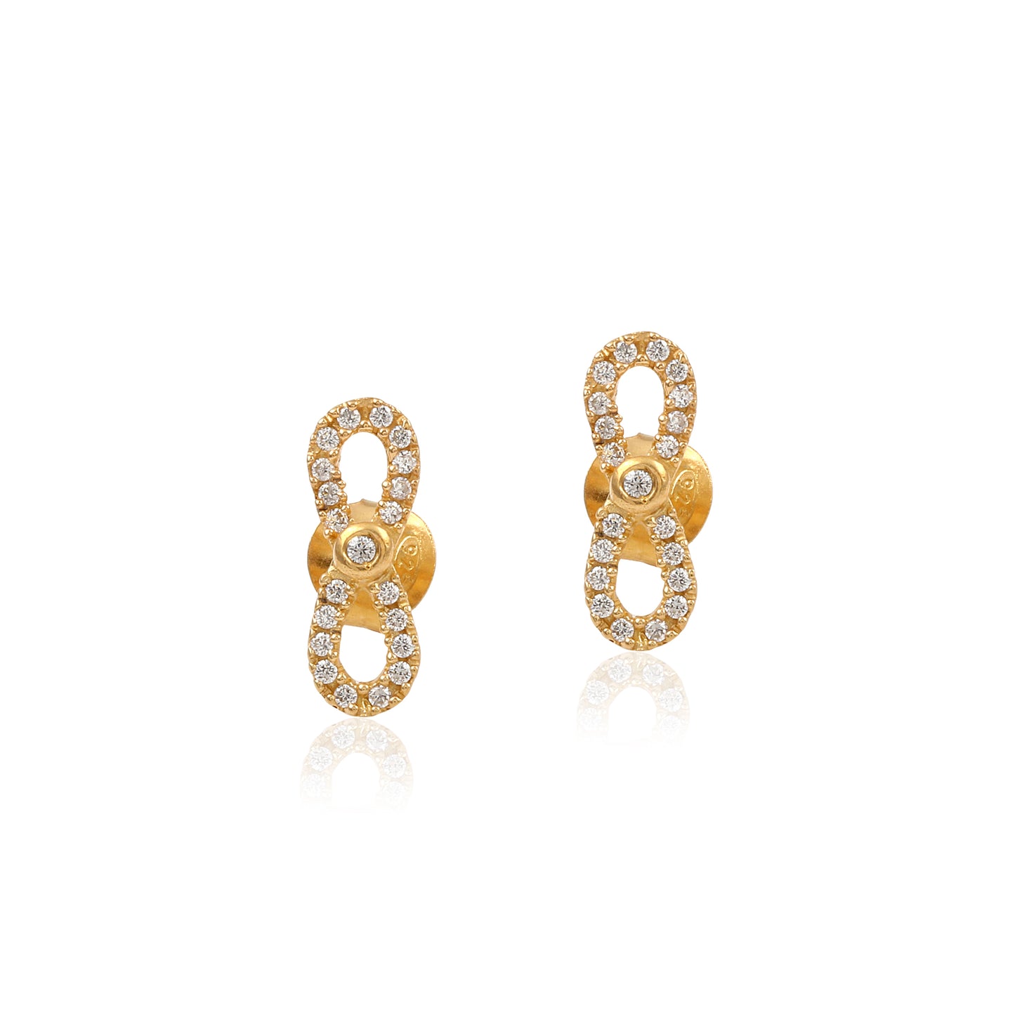 Sparkling Double Loop Pave Set Stud in Gold Frame Designer Jewellery Earring
