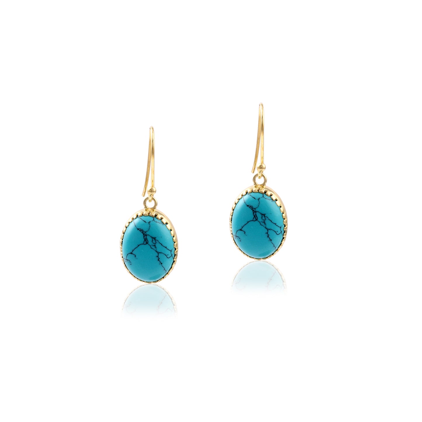 Oval Blue Turquoise Stone Drop Hook Closure Silver Earring