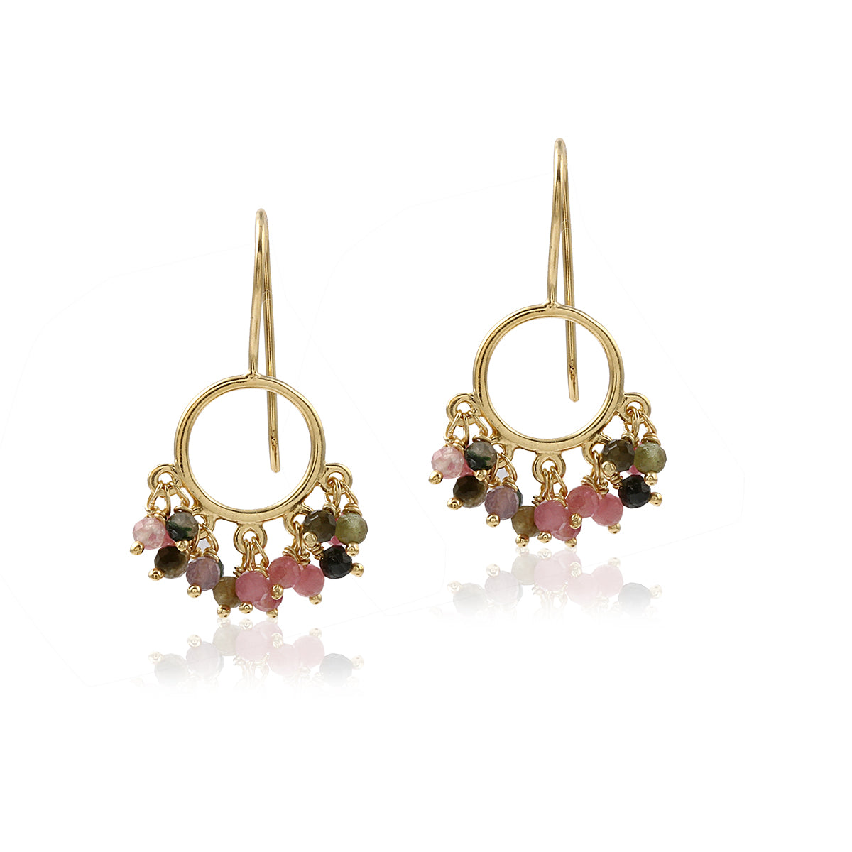 Stone Beaded Multi Gemstone Shiny Silver earring