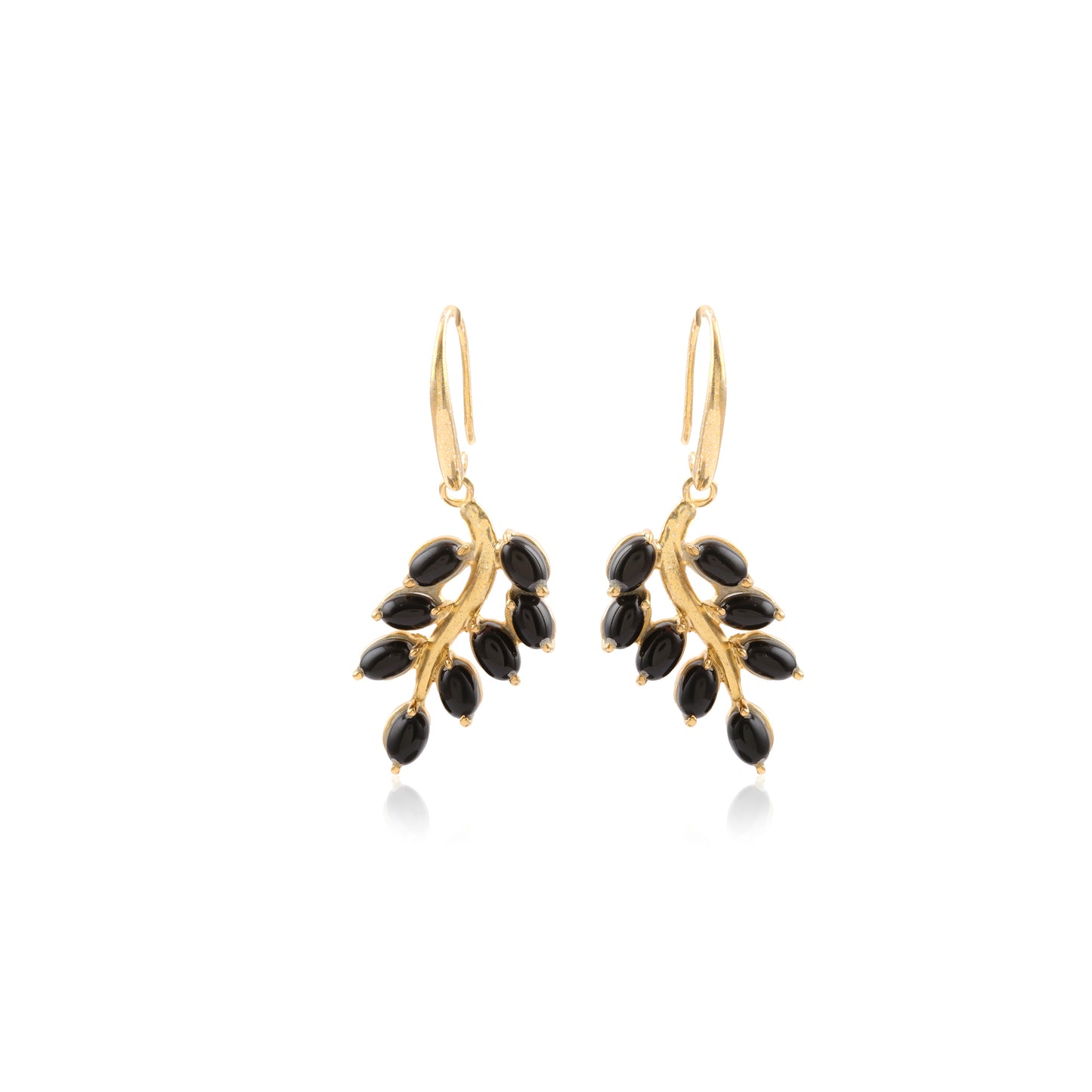 Leaf Shaped Multi Gemstone Gold Shiny Silver Earring