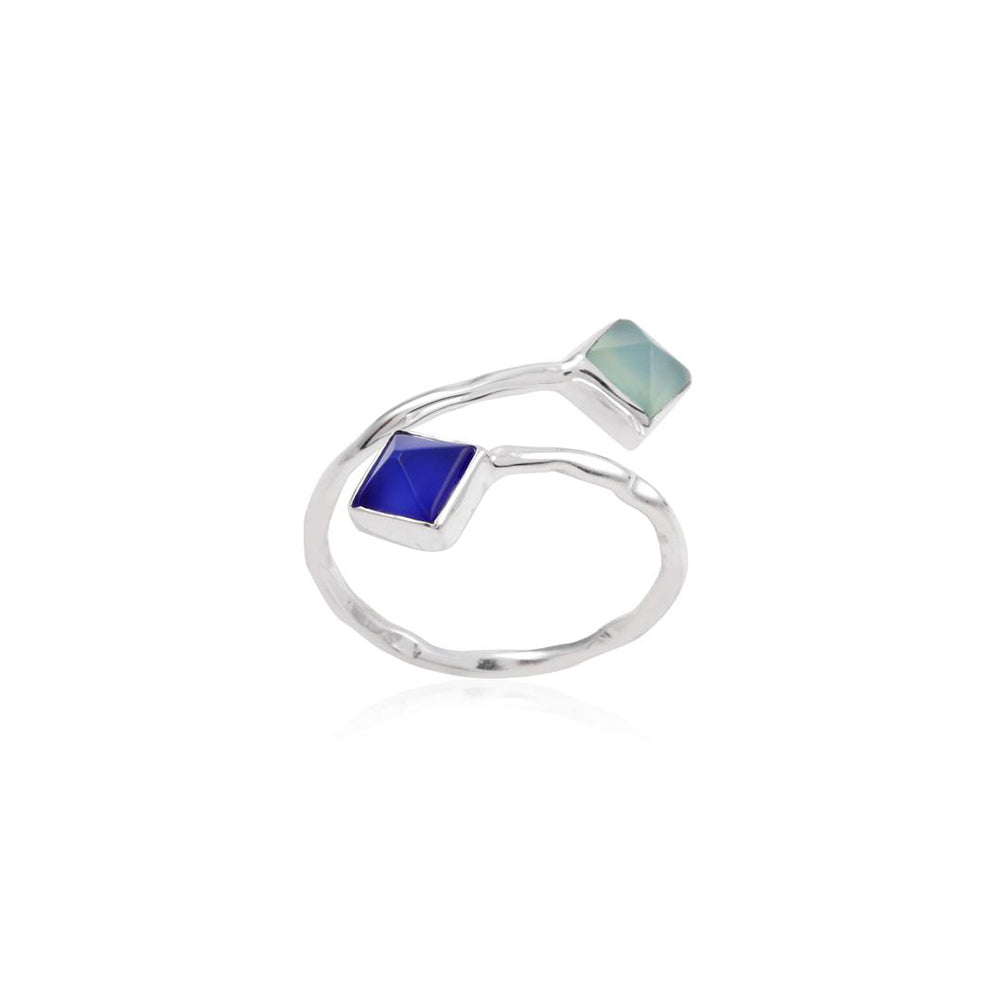 Multi Gem Stone Square Silver Ring with 925 Sterling Silver
