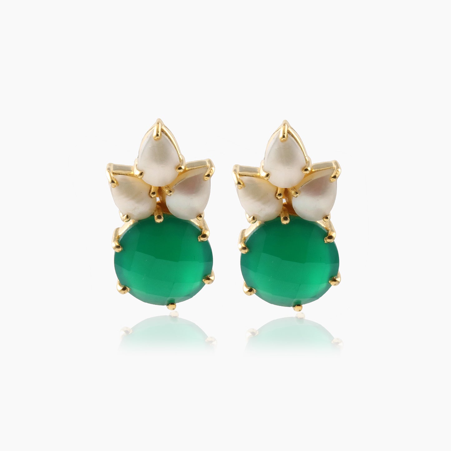 Multi Gemstone Pearl Gold Shiny Earring