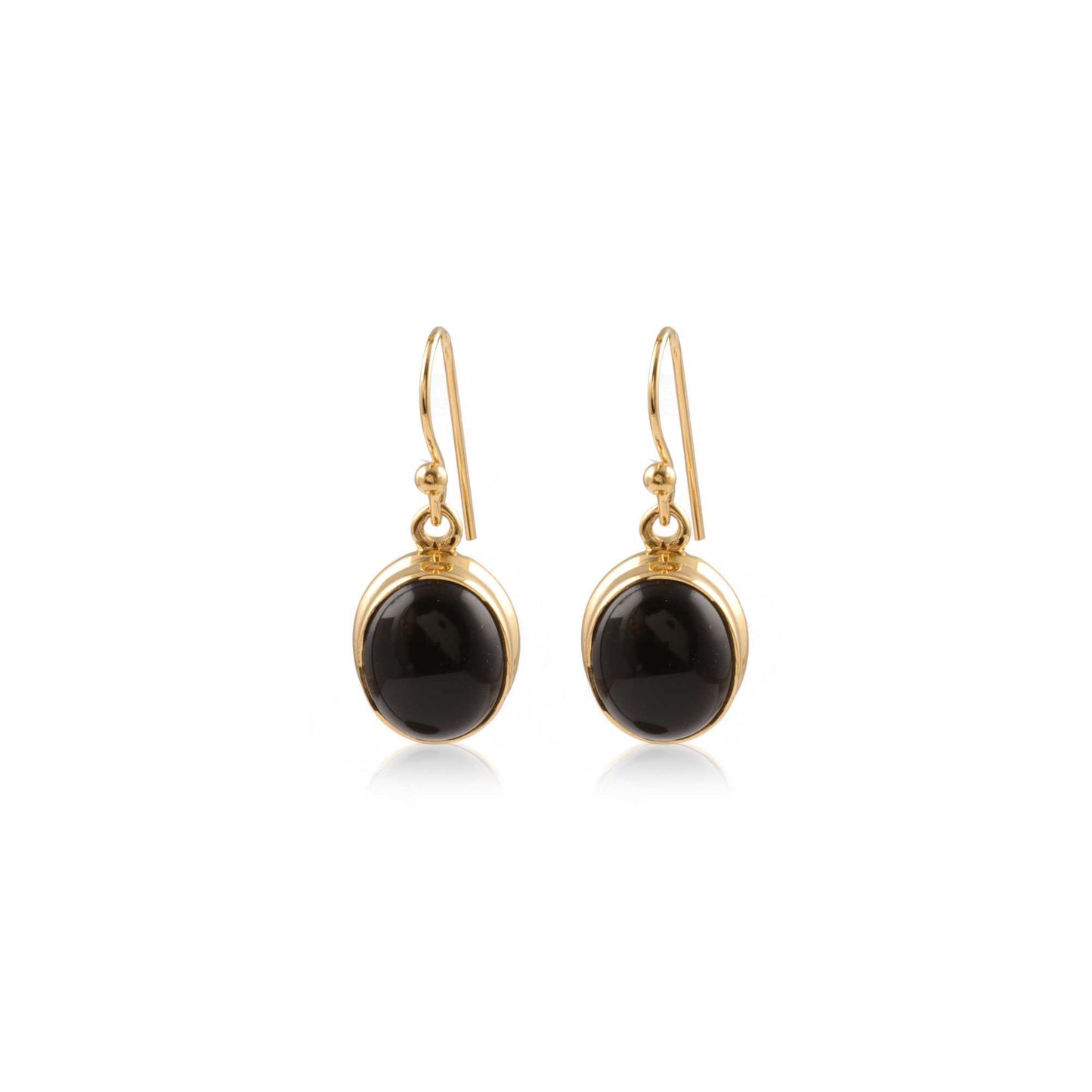 Black Onyx Round Gold Plated Drop Silver Earring with 925 Sterling Silver