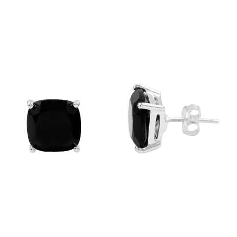 Black Onyx Cushion Shape Bezel Stud Gemstone Silver Earring
