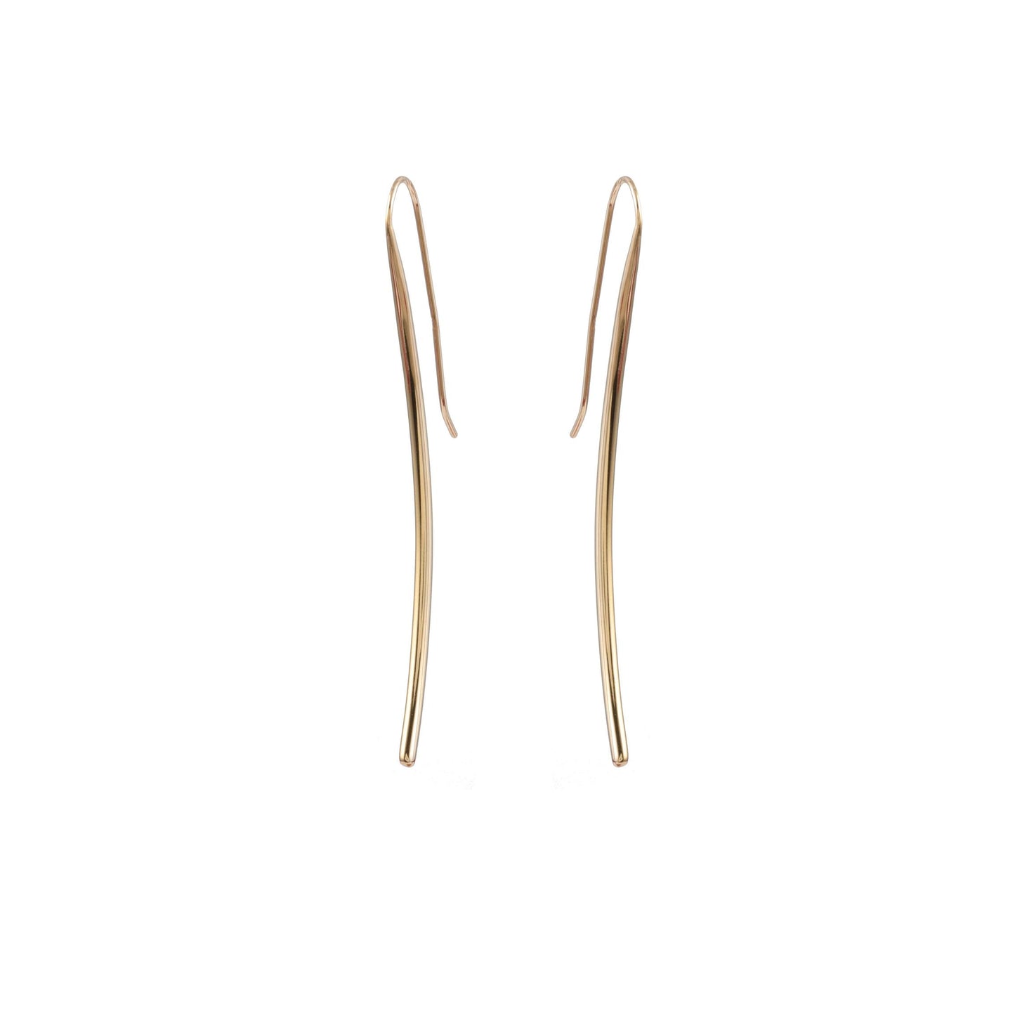 Sleek Gold Tone Linear Drop Jewellery Curved Thread Silver Earring