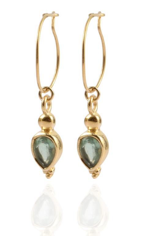 Elegant Gold Finish wire Hook Earring with Blue Bead Drop Silver Earring
