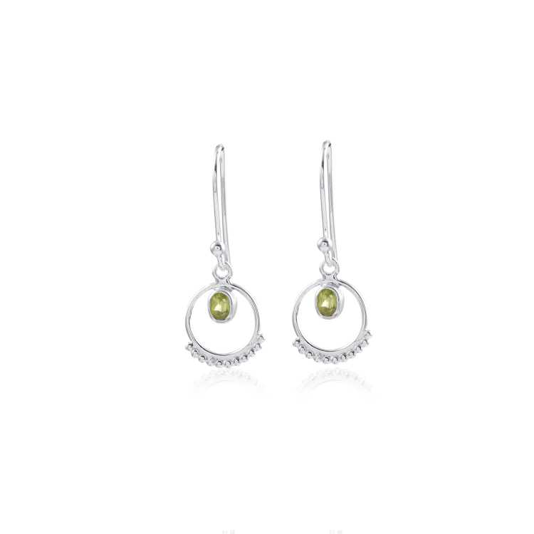 Designer Long Bar Disc Drop Earring with Bezel Set Stone Silver Earring