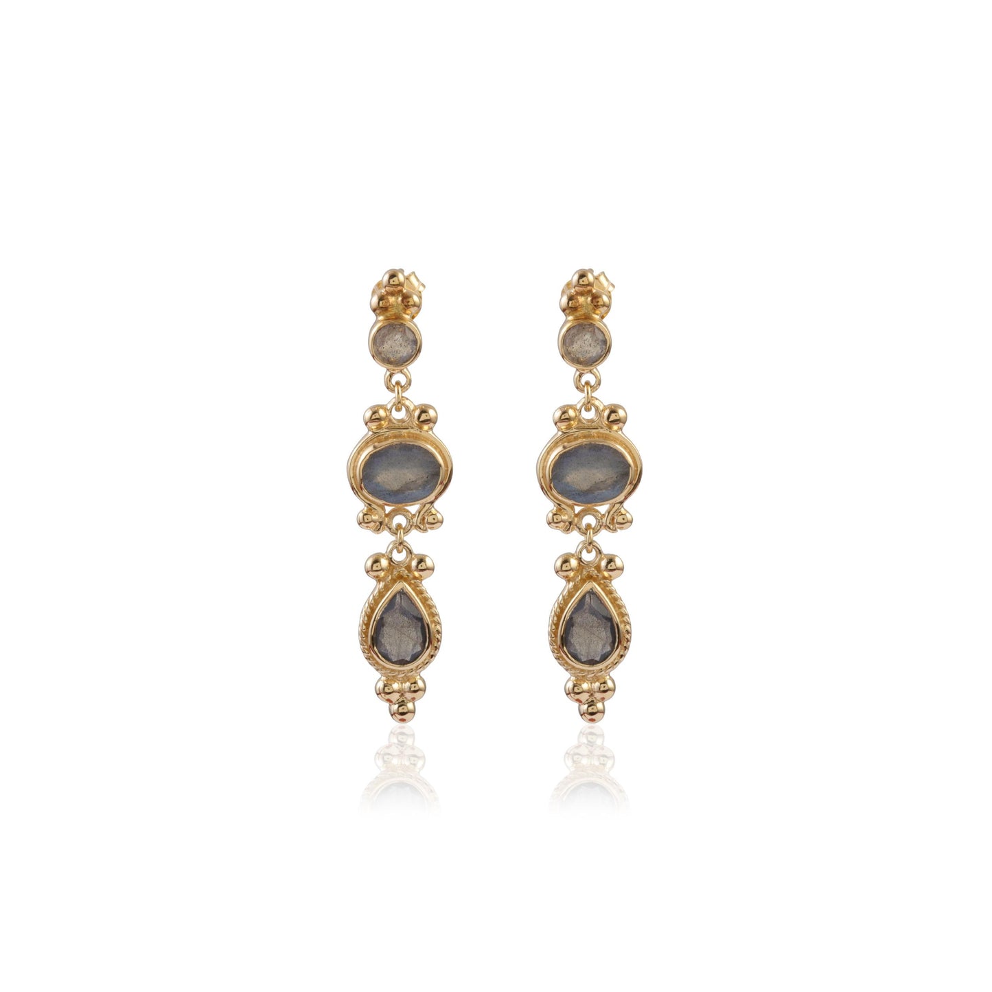 Antique Finish Long Drop Earring with Blue Stone Silver Earring