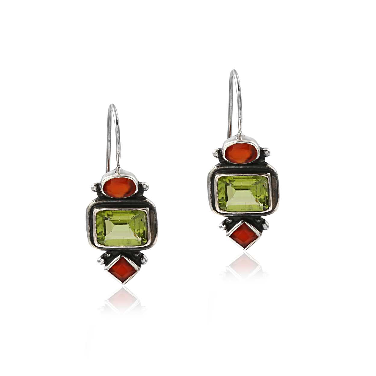 925 Sterling Silver Multi Gemstone Shiny Silver Earring