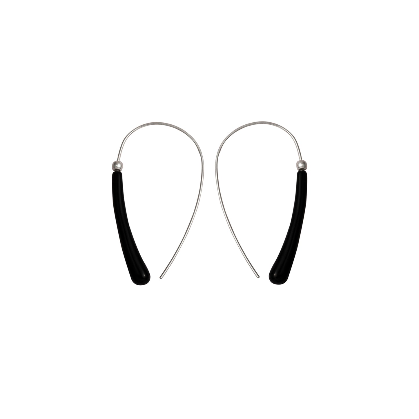 Black Bar Minimalist Wire Drop Earring with Silver Beads