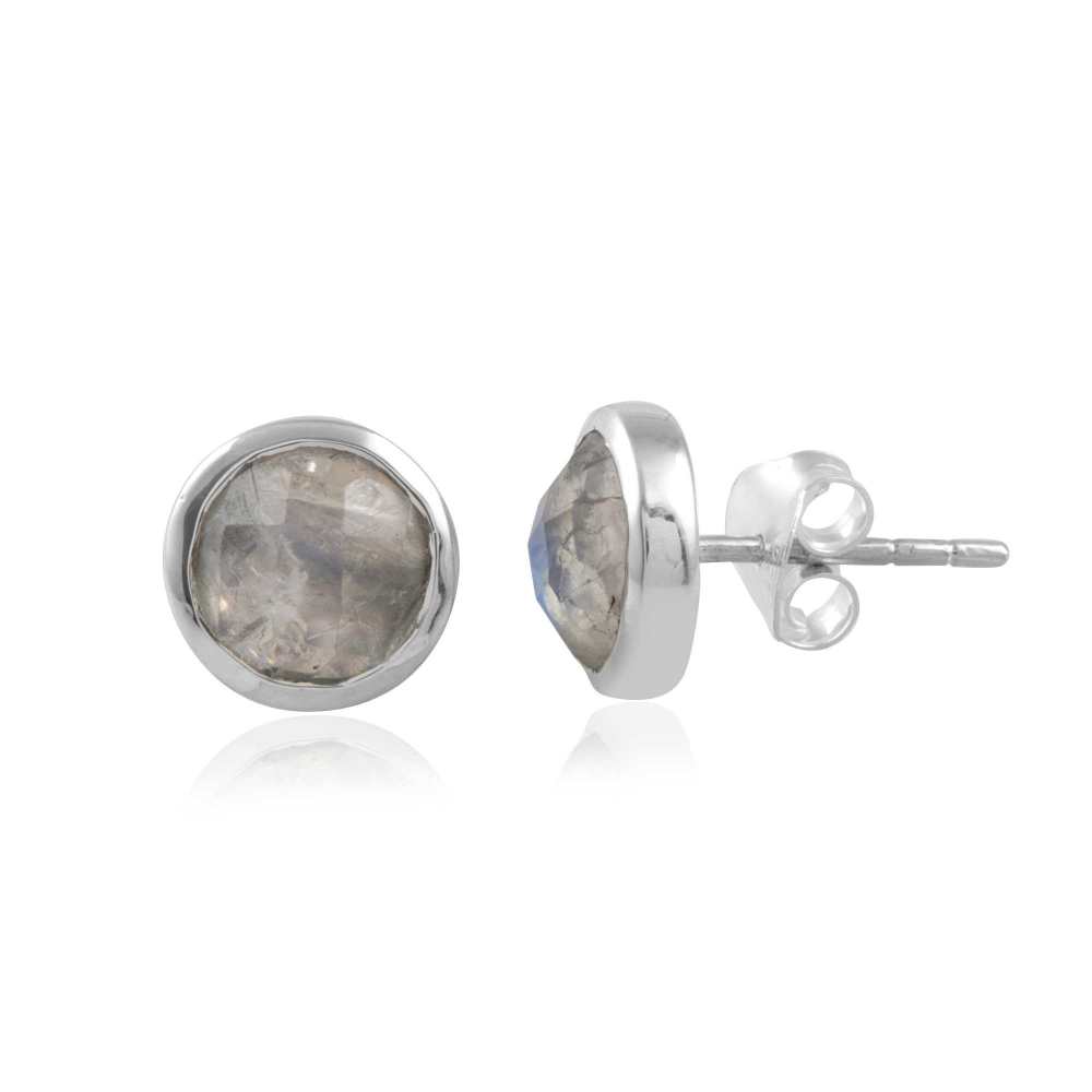 Minimalist Grey Bezel Set Stone Stud Silver Earring