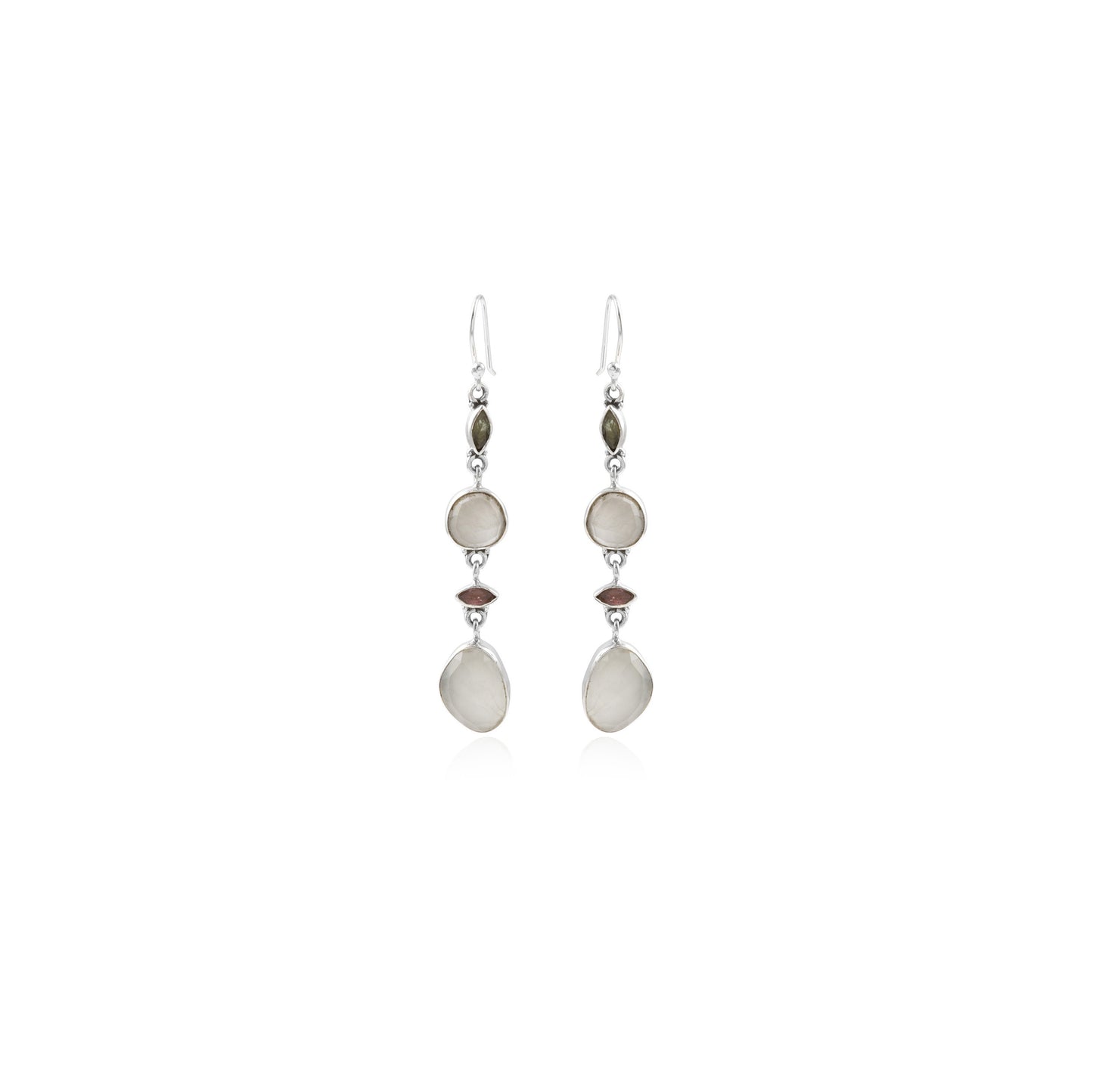 Tourmaline Milky Aquamarine Long Silver Chain Earring For Women