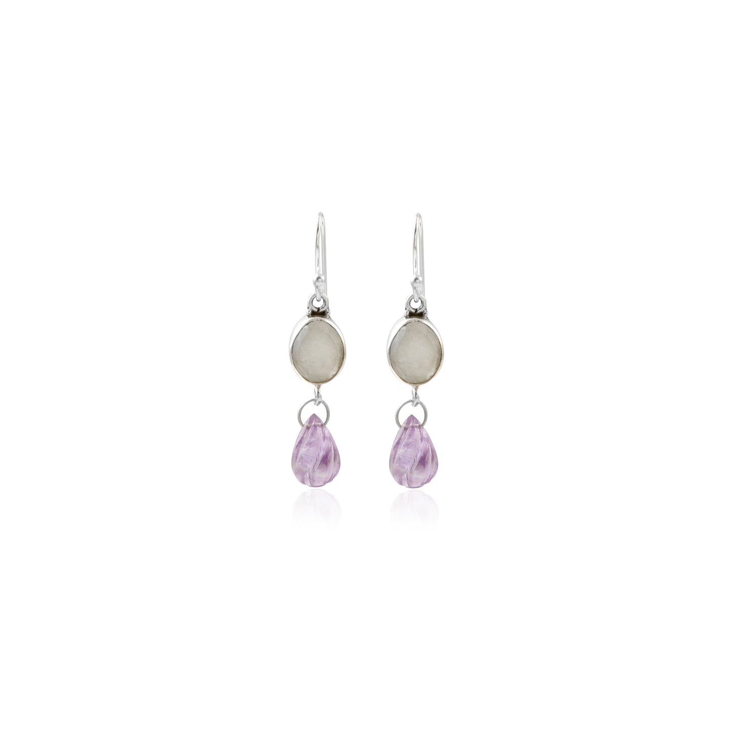 Milky Aquamarine Multi Stone Chain Shiny Silver Earring